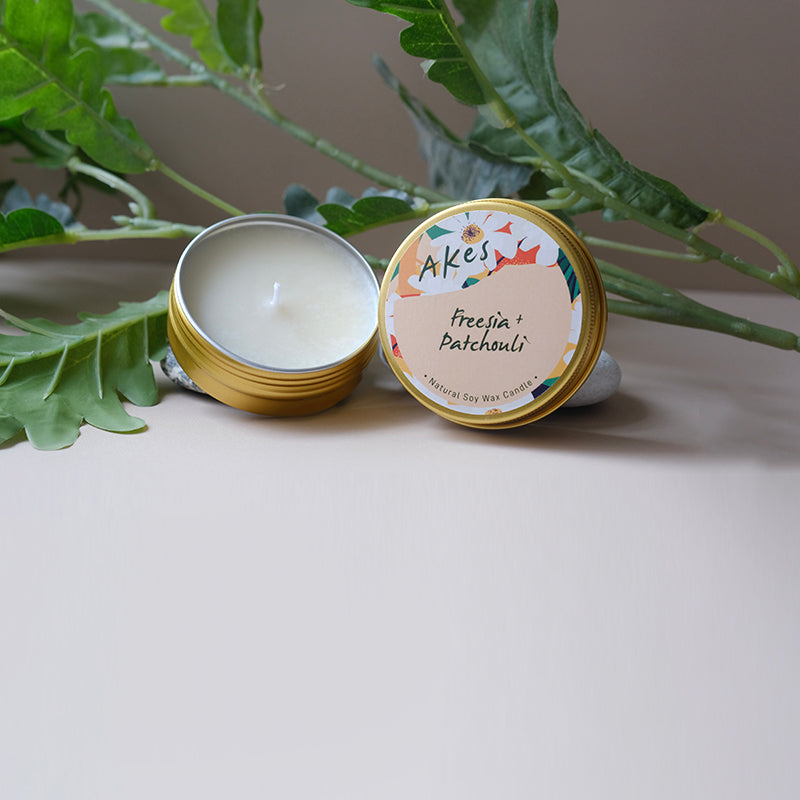 Scented Tin Candles - Freesia + Patchouli Soy Candle